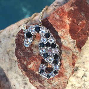 Genuine Spinel & Topaz Seahorse Pendant .925 Sterling Silver Genuine Gemstones